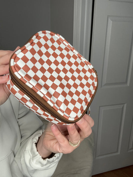 Brown/white Checkered zip bag bag