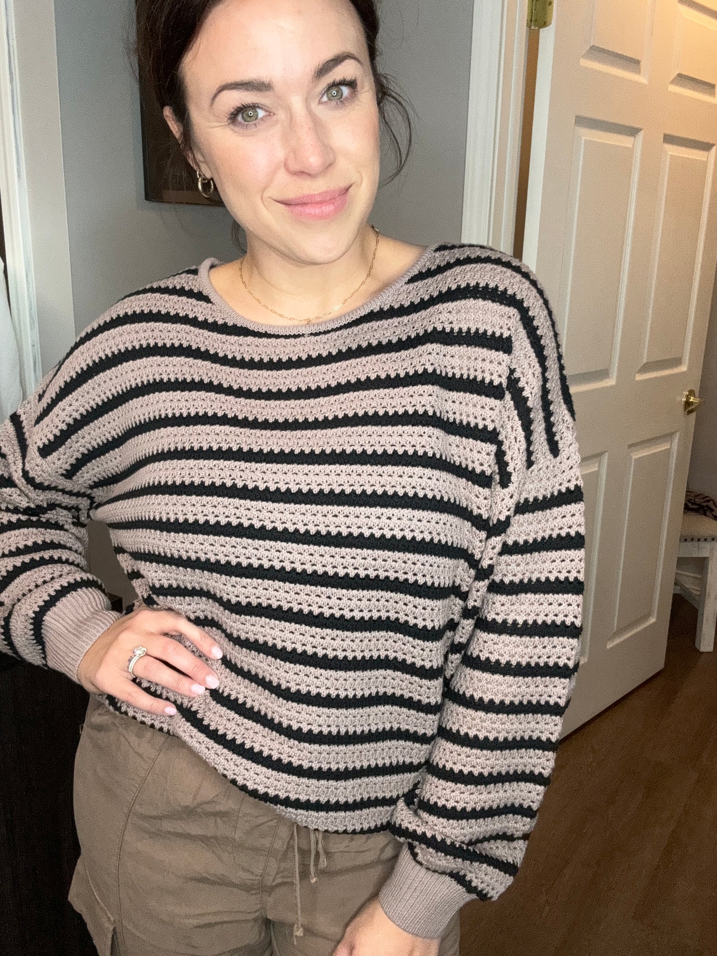 “Birds of a Feather” Striped sweater