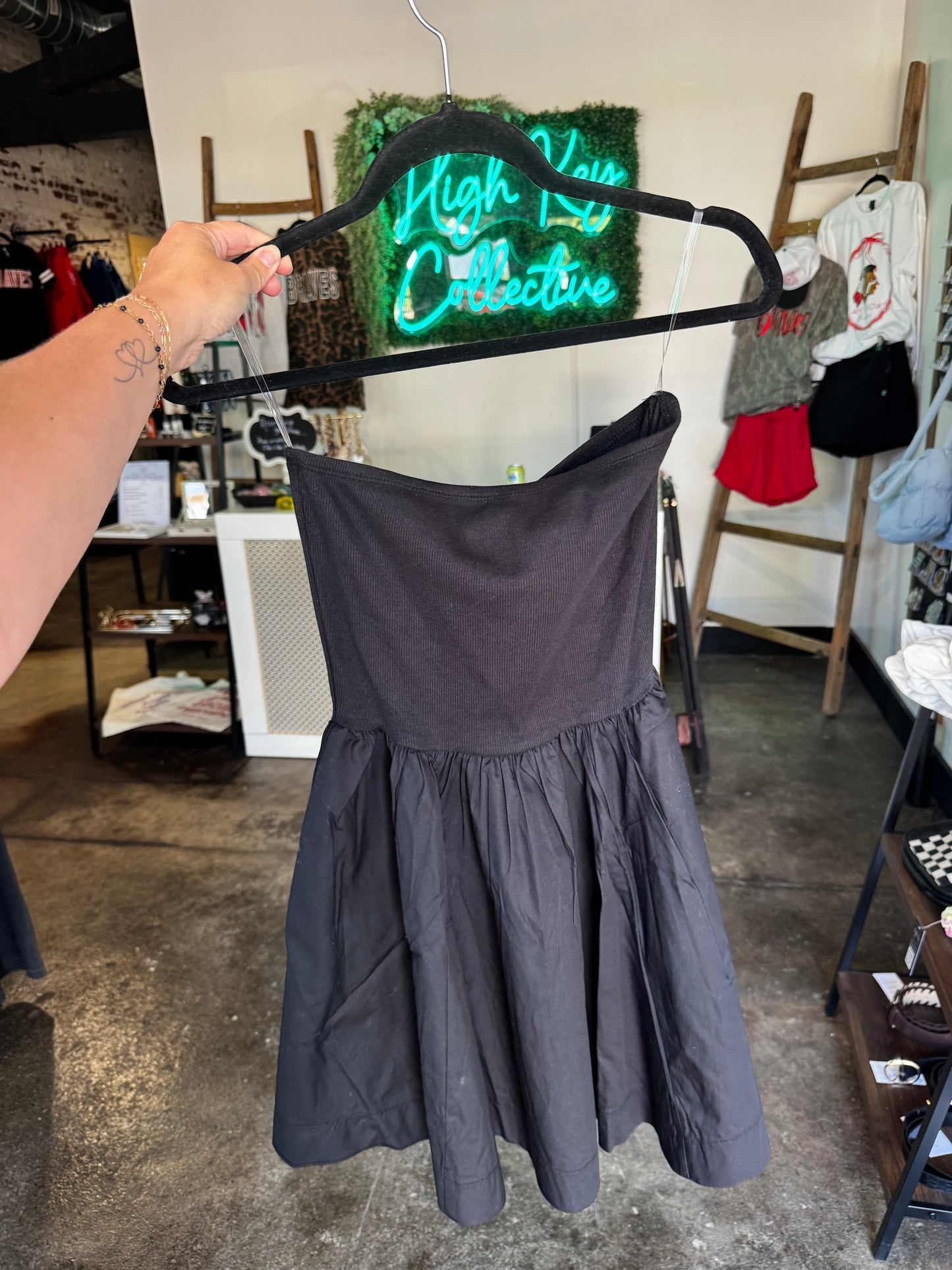 Girl on fire black strapless dress