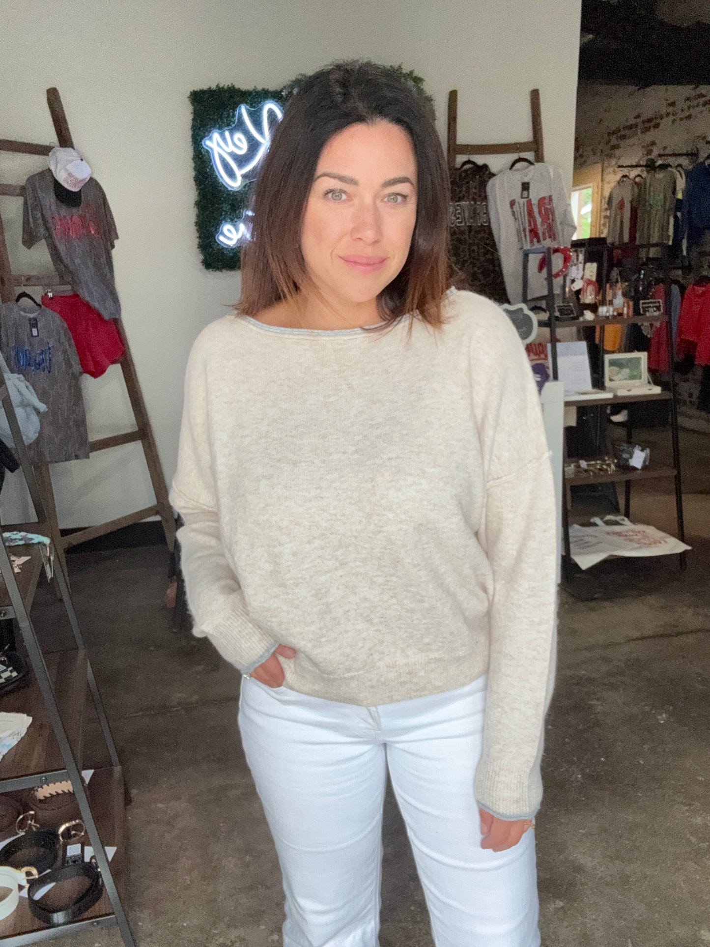 Over now off shoulder sweater