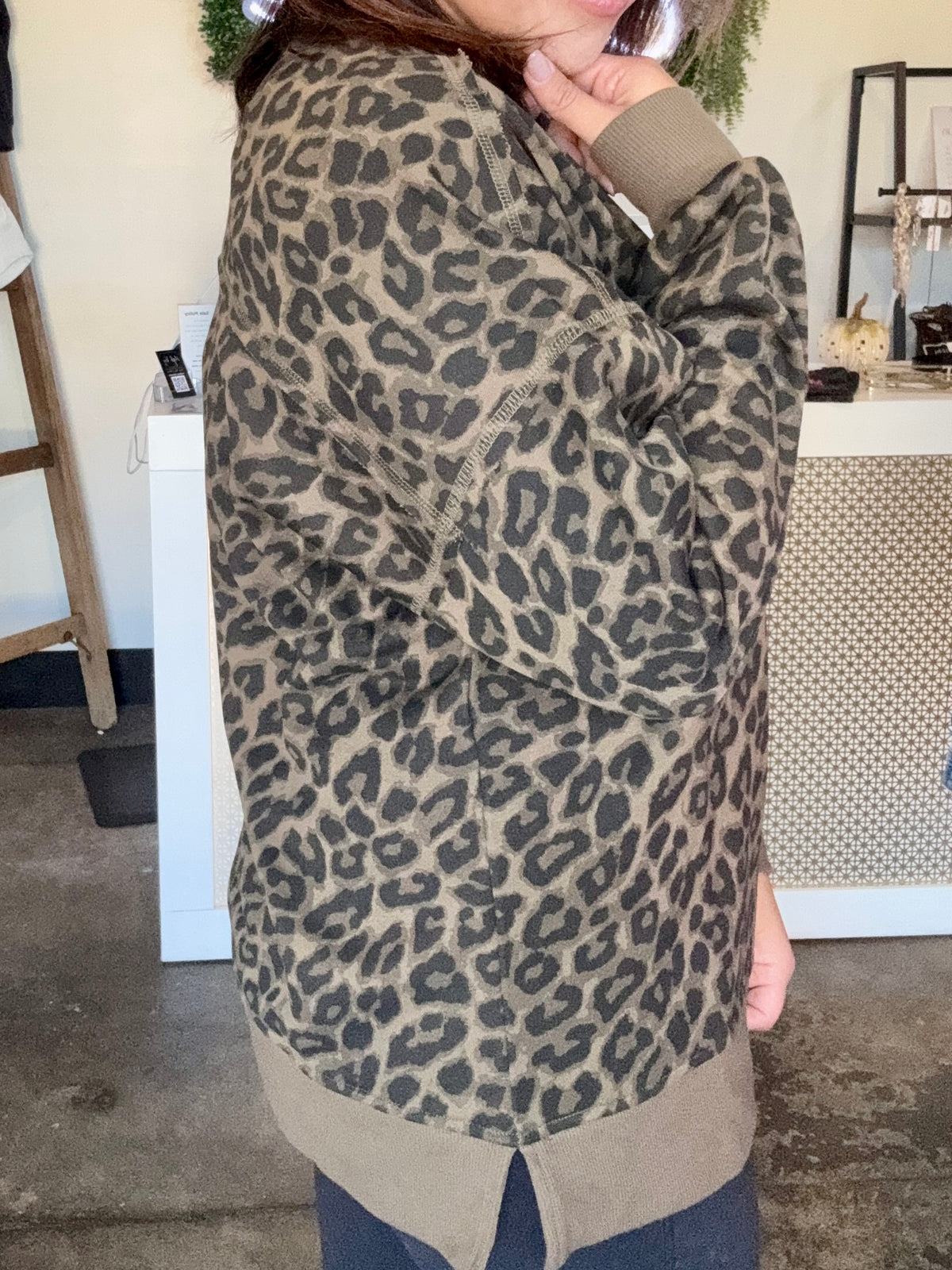 Olive leopard relaxed sweatshirt