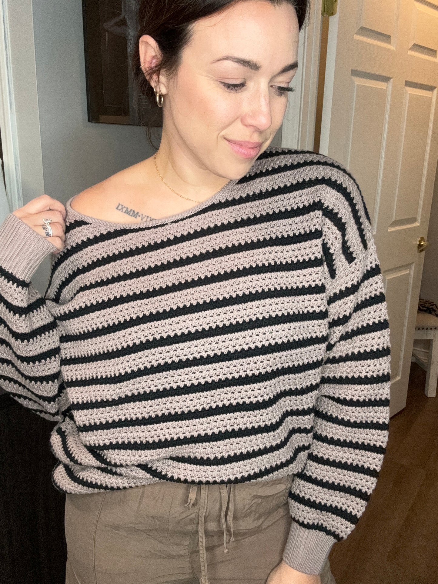 “Birds of a Feather” Striped sweater